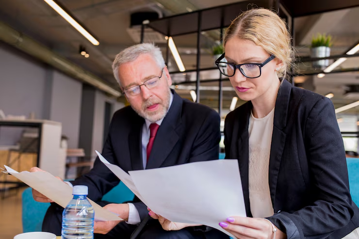 Professionals reviewing notarised and legalised board documents